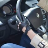 Damskie rękawiczki samochodowe czarne skórzane