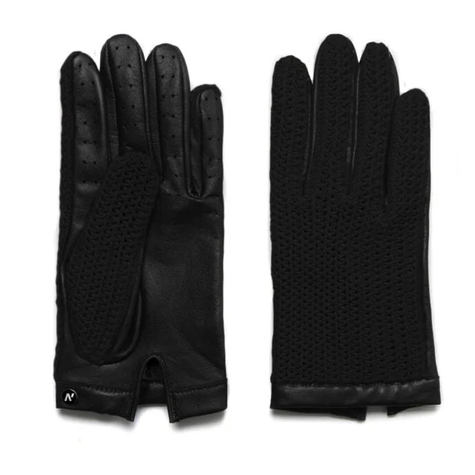 Czarne rękawiczki motoryzacyjne ze skóry