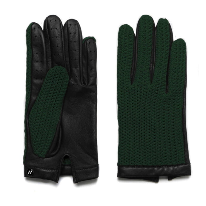 Zielone rękawiczki motoryzacyjne ze skóry