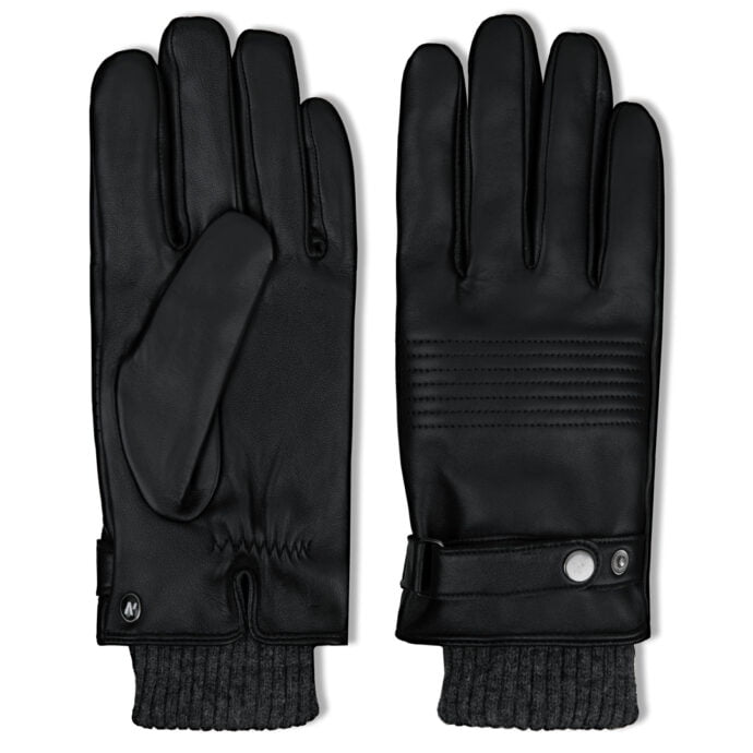 czarne rękawiczki męskie z skóry z klamrą