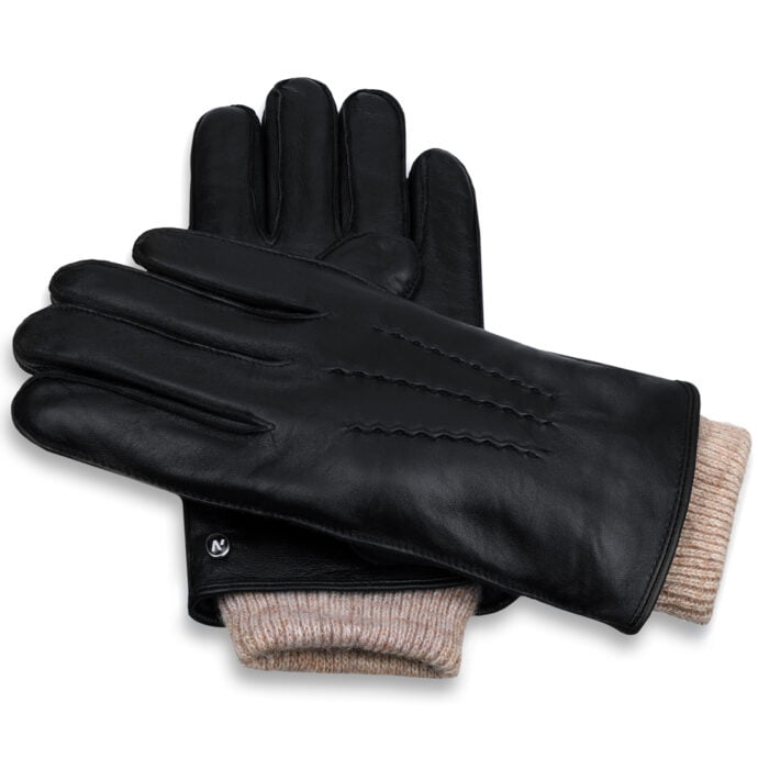 czarne skórzane rękawiczki męskie z rękawem