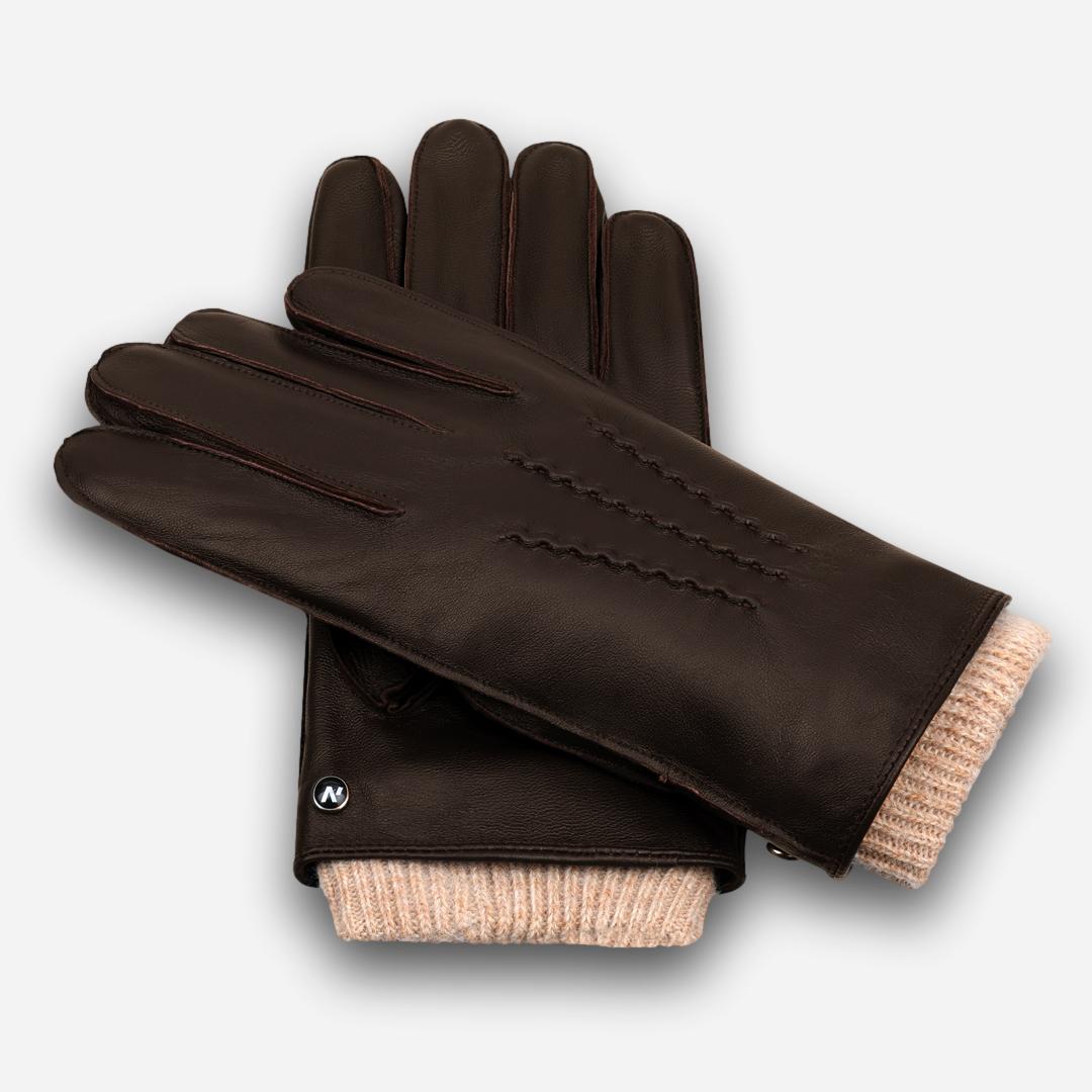 brązowe rękawiczki męskie z rękawem