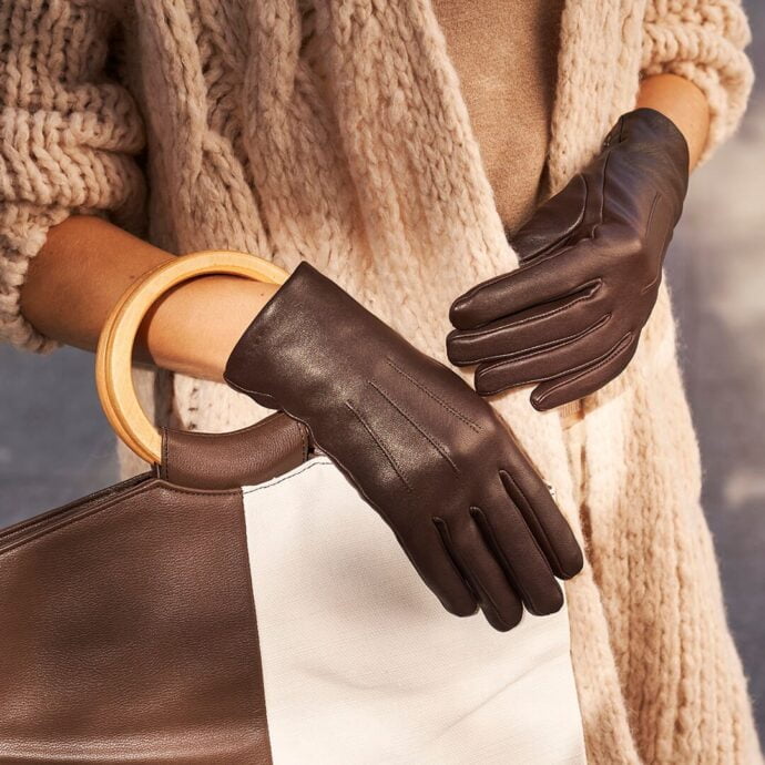 Brązowe klasyczne damskie rękawiczki