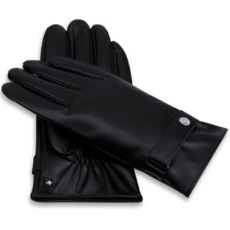 czarne rękawiczki męskie z eko skóry z klamrą