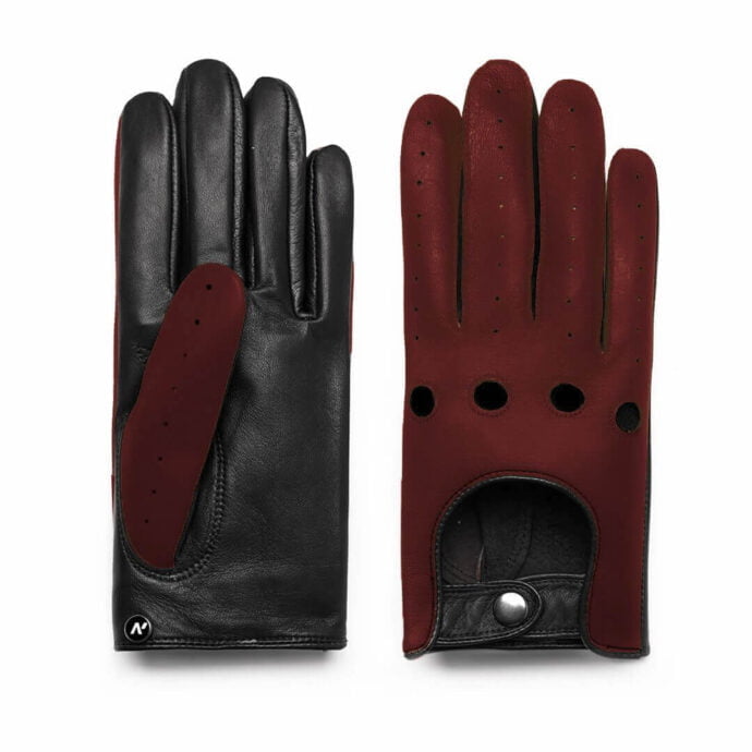 Bordowe rękawiczki samochodowe dla mężczyzn
