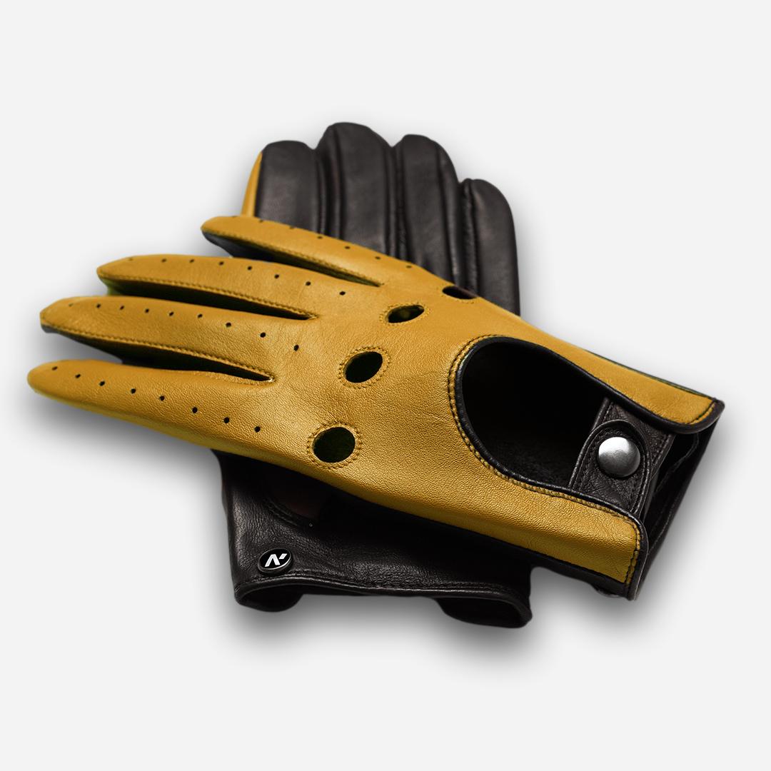 męskie rękawiczki w kolorze żółto brązowym
