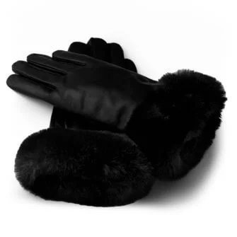 Czarne dotykowe rękawiczki z syntetycznym futerkiem