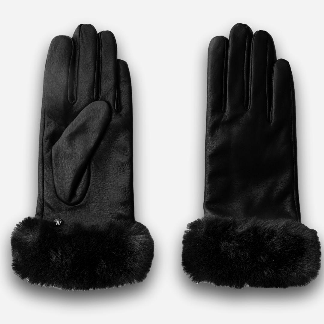 czarne rękawiczki z futerkiem