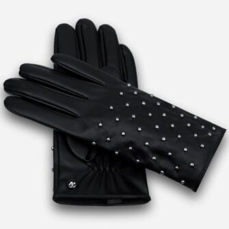 czarne rękawiczki z eko skóry z pinami