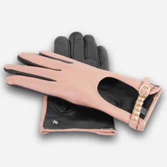 skórzane rękawice damskie w kolorze różowym