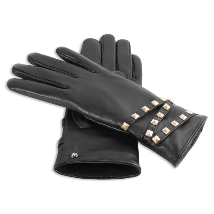 czarne rękawiczki ze złotymi ćwiekami